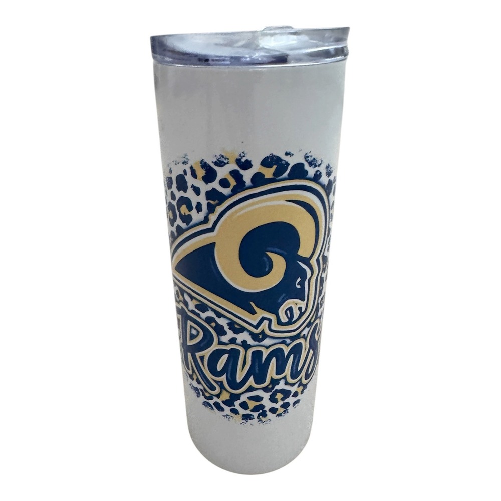 LOS ANGELES RAMS Leopard Print Skinny Tumbler White Blue Gold 20oz Travel Mug